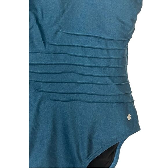 NWOT Calvin Klein | Cypress Shimmer Scoop Back Pleated One Piece Swimsuit 12 - Picture 8 of 12